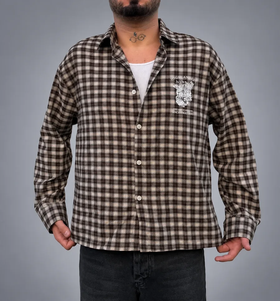 Baskılı Oversize Ekose Gömlek