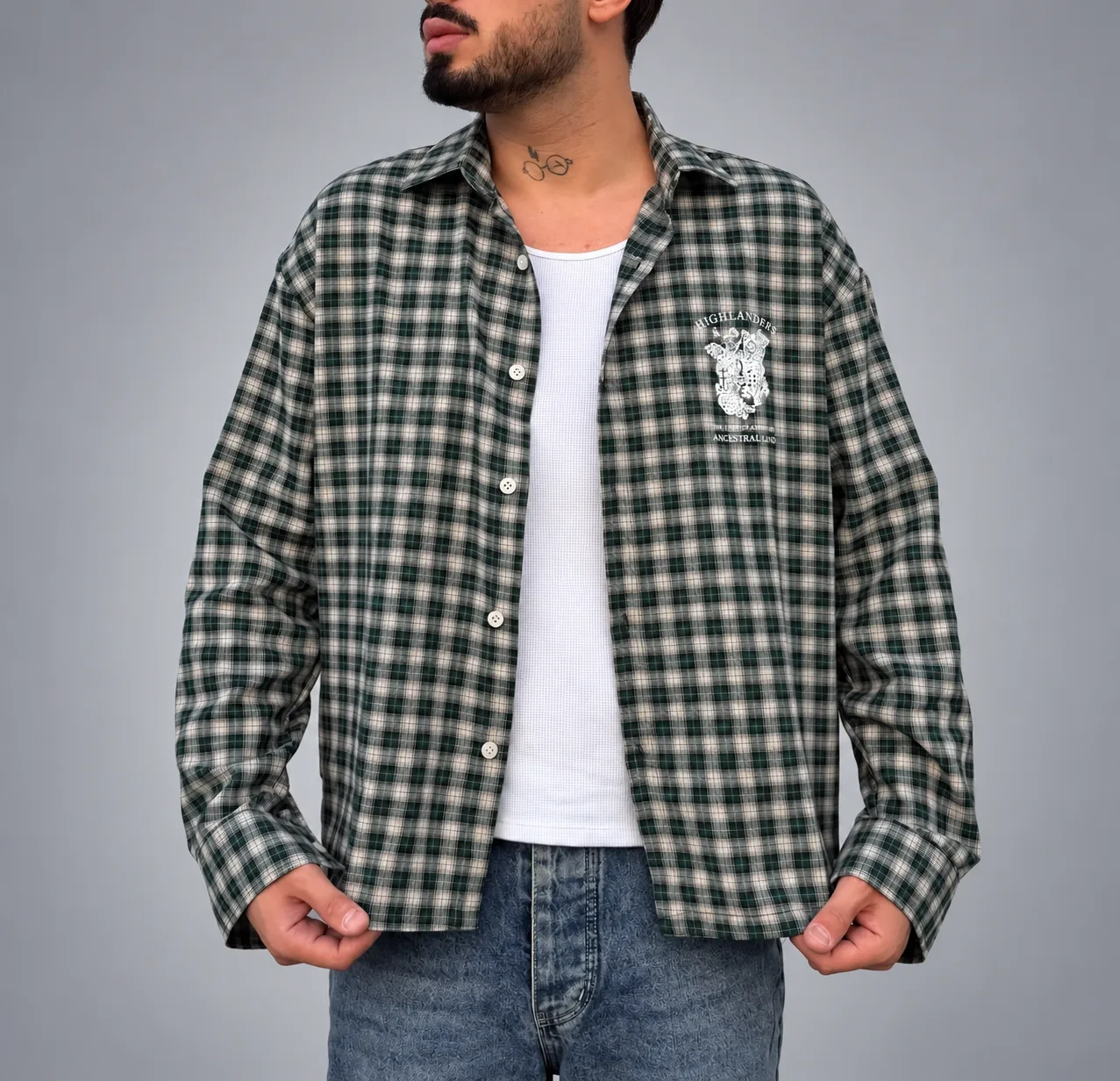 Baskılı Oversize Ekose Gömlek