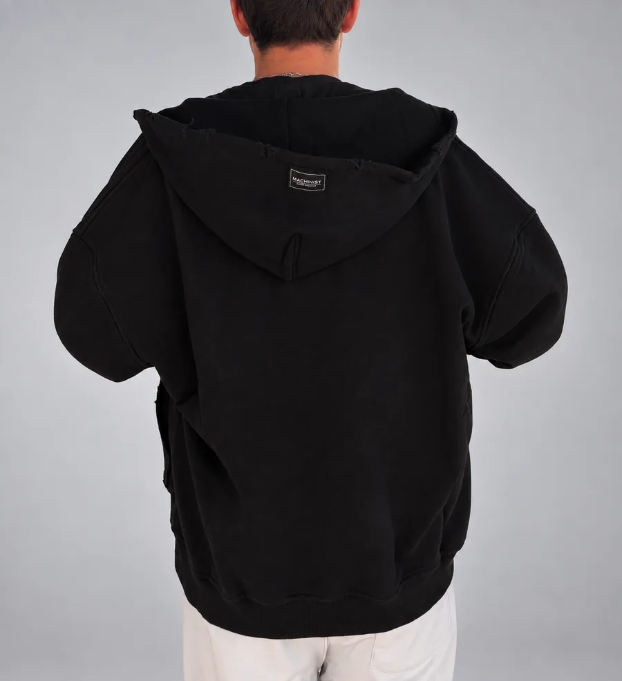 Kapüşonlu Fermuarlı Baskılı Sweatshirt